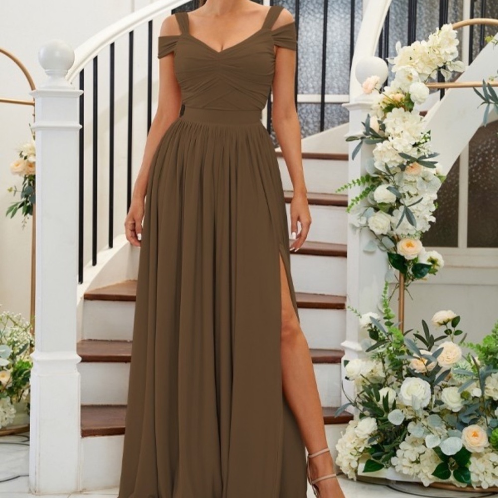 Chic Off-Shoulder Brown Wedding Dress
